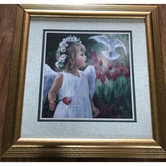 Retired Home Interiors Angel Wings, White Dove & Tulips Laurie Snow Hein 2003 - Picture 1 of 1